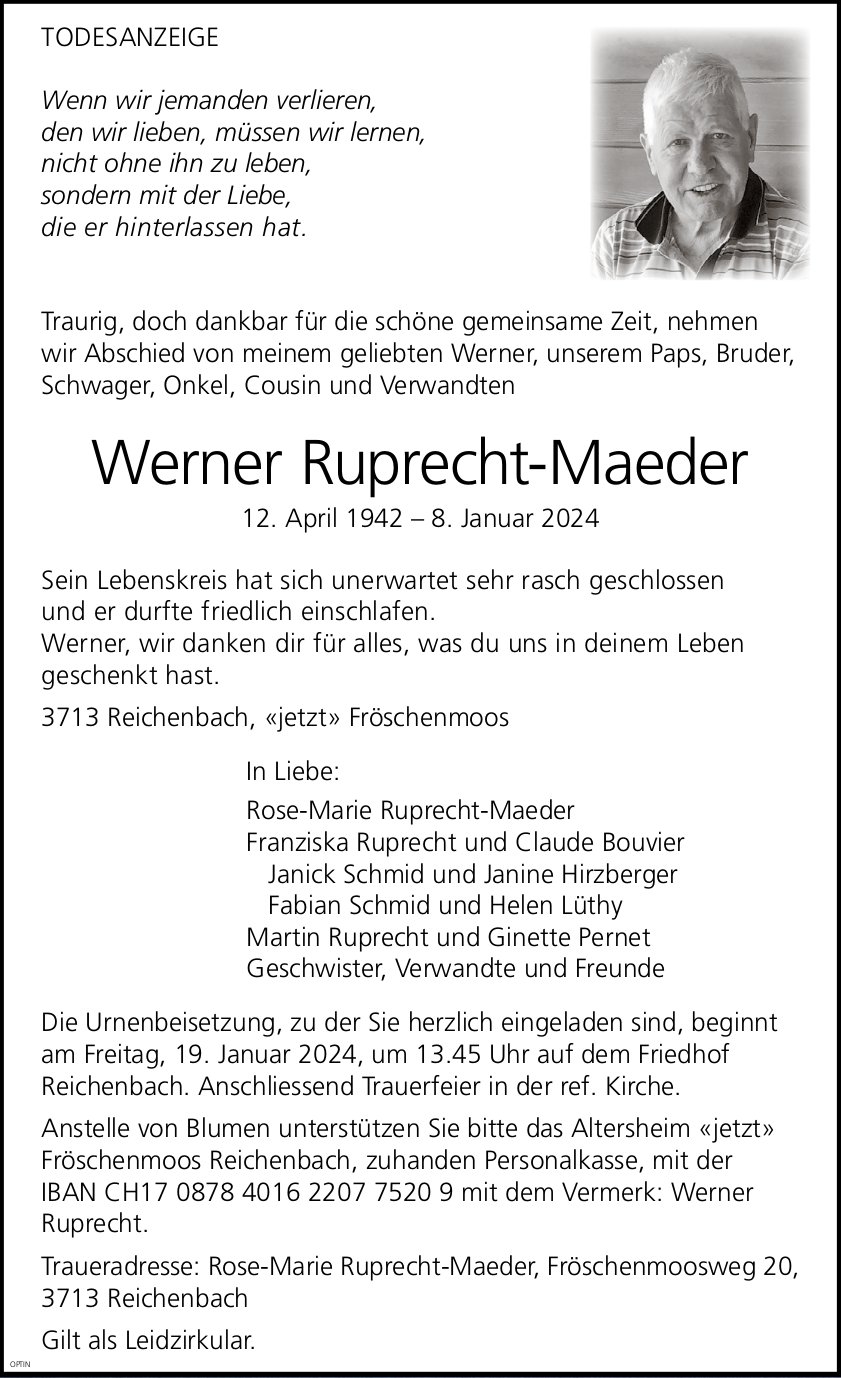 Werner Ruprecht-Maeder, Januar 2024 / TA