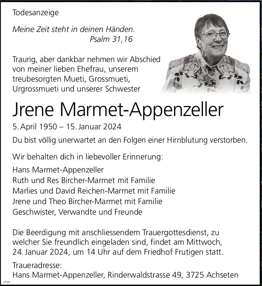 Jrene Marmet-Appenzeller, Januar 2024 / TA