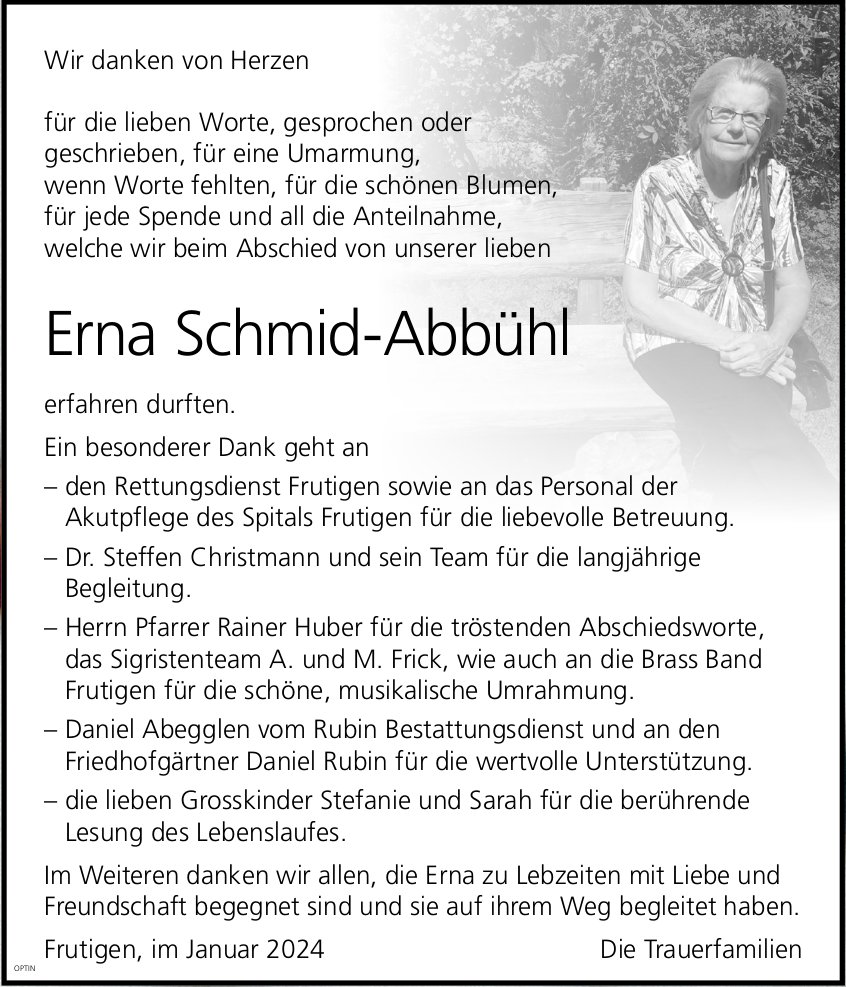 Erna Schmid-Abbühl, im Januar 2024 / DS