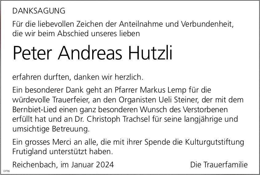 Peter Andreas Hutzli, im Januar 2024 / DS