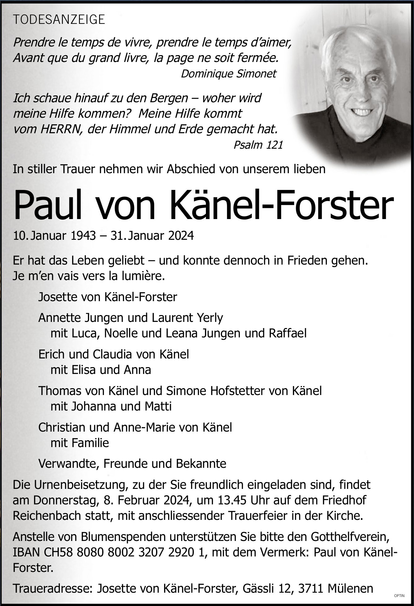 Paul von Känel-Forster, Januar 2024 / TA