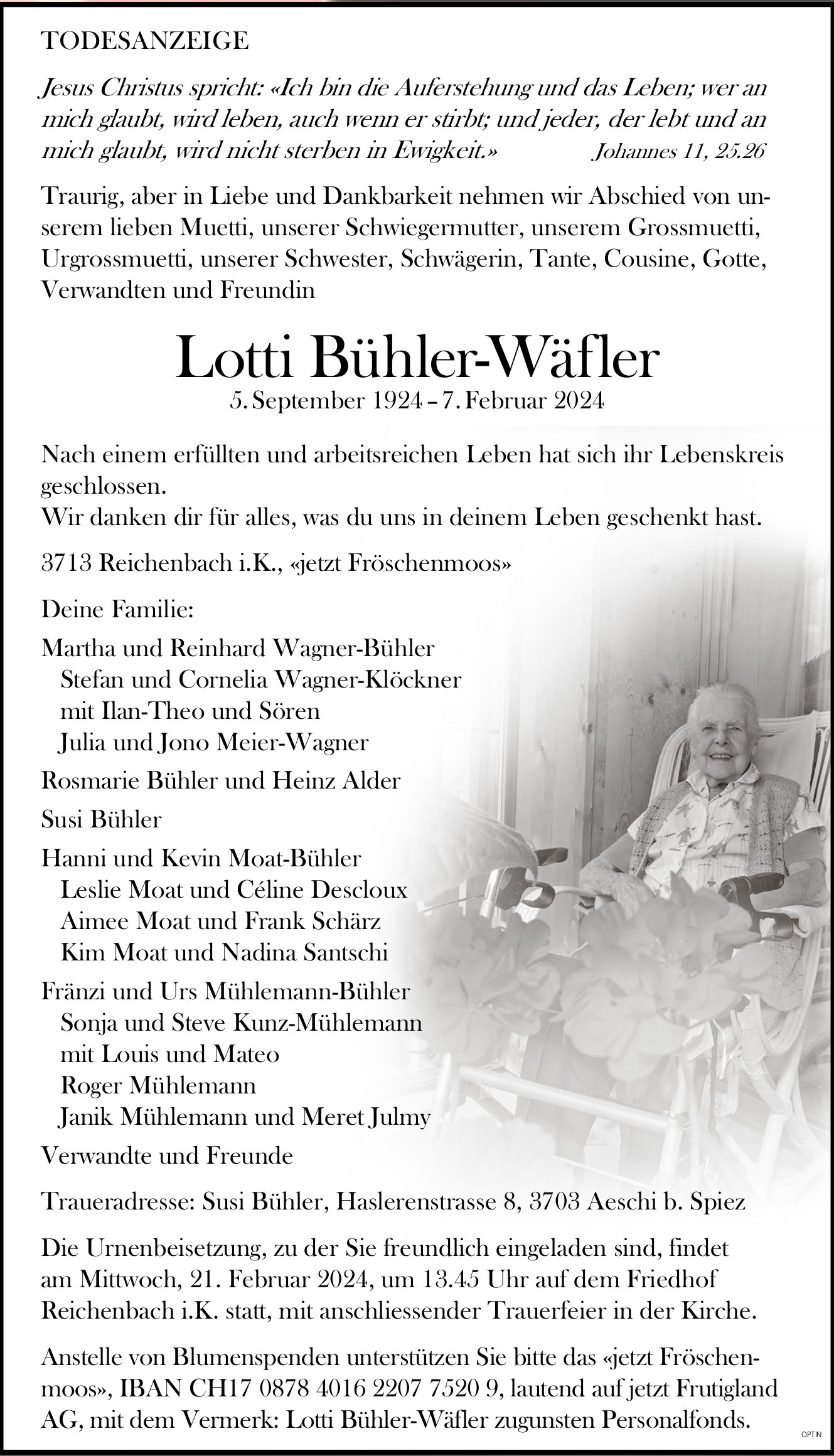Lotti Bühler-Wäfler, Februar 2024 / TA
