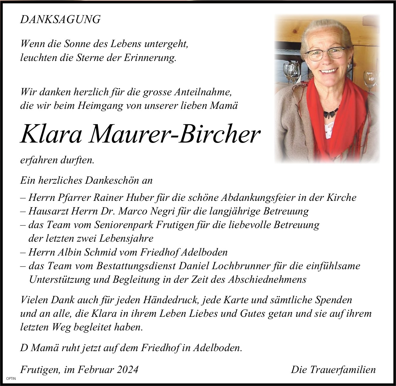 Klara Maurer-Bircher, im Februar 2024 / DS
