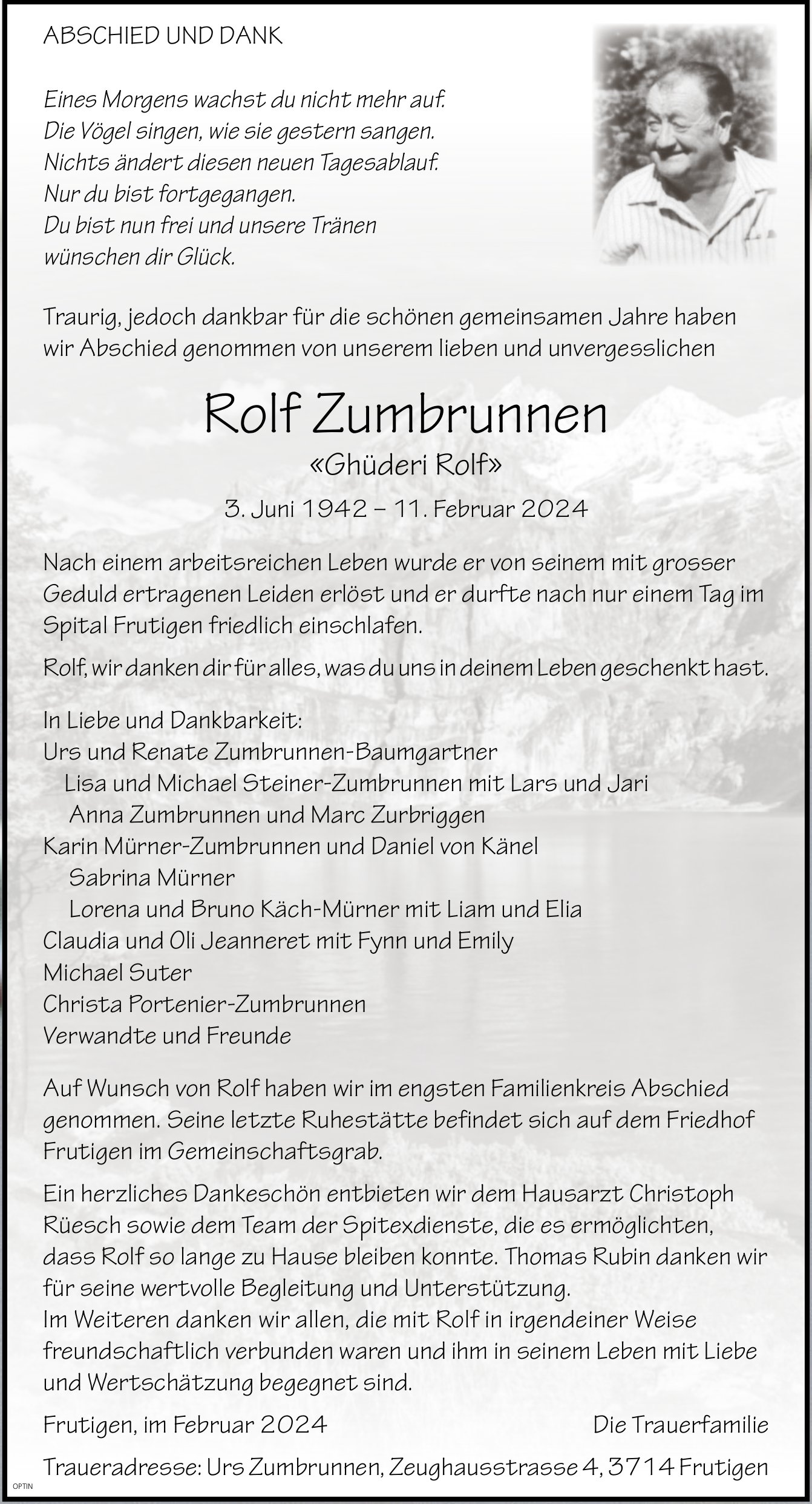 Rolf Zumbrunnen, Februar 2024 / TA