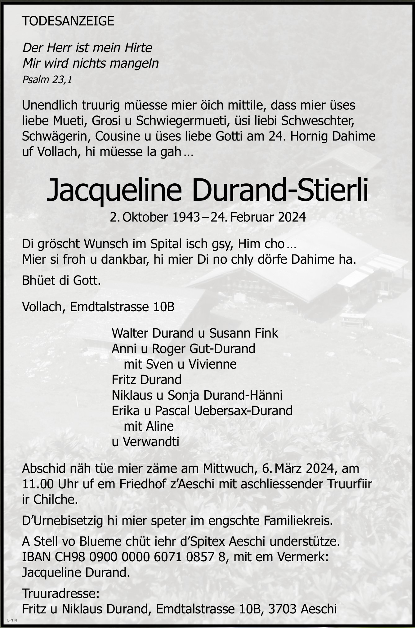 Jacqueline Durand-Stierli, Februar 2024 / TA