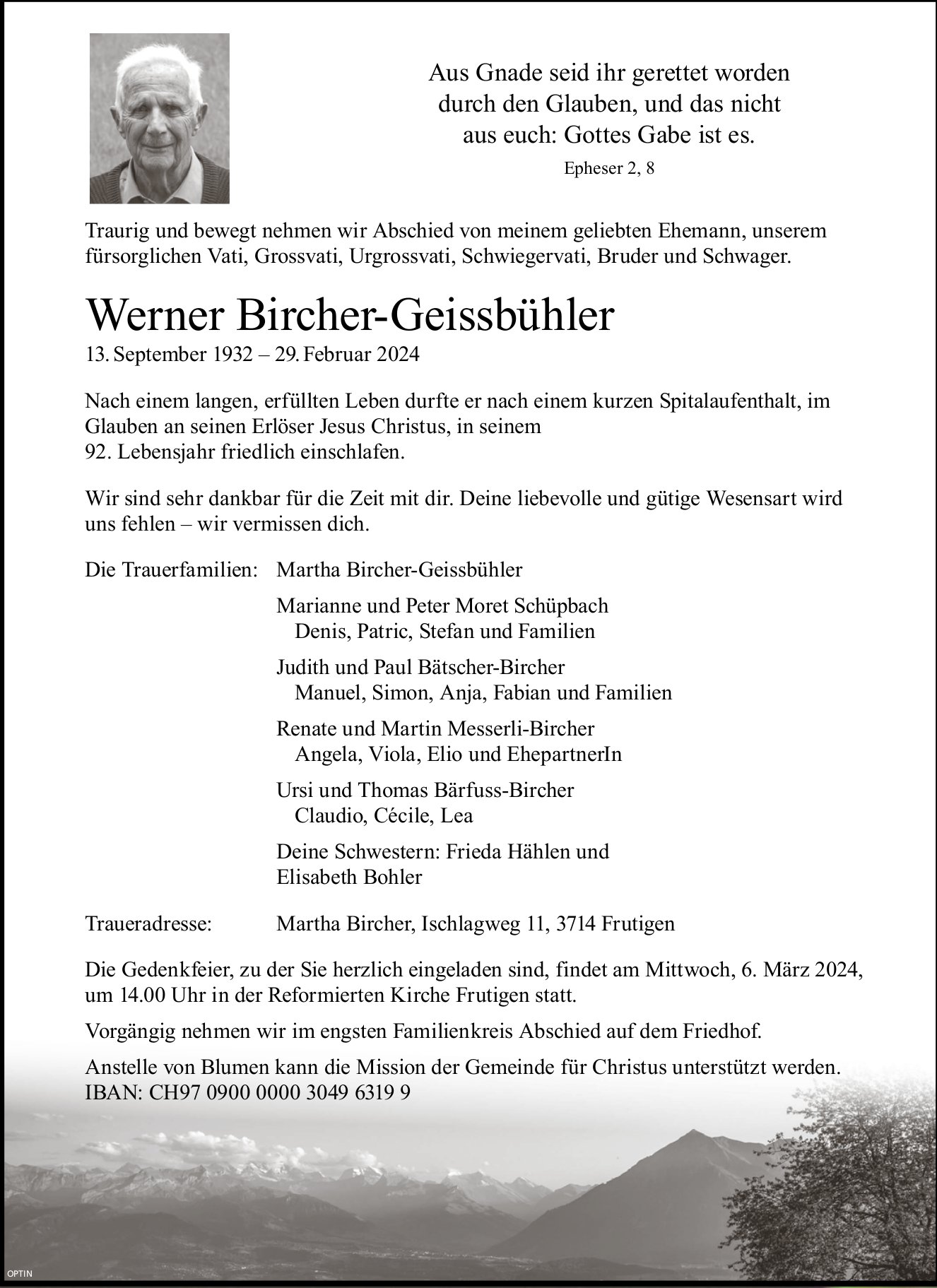 Werner Bircher-Geissbühler, Februar 2024 / TA