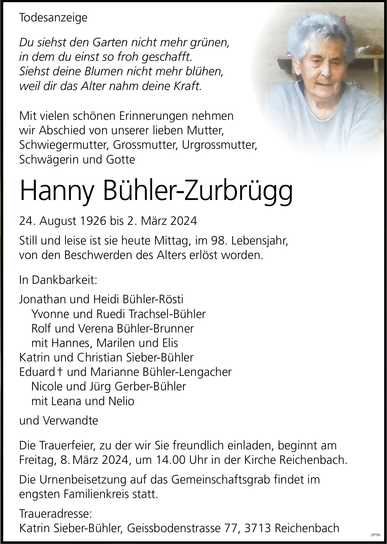 Hanny Bühler-Zurbrügg, März 2024 / TA