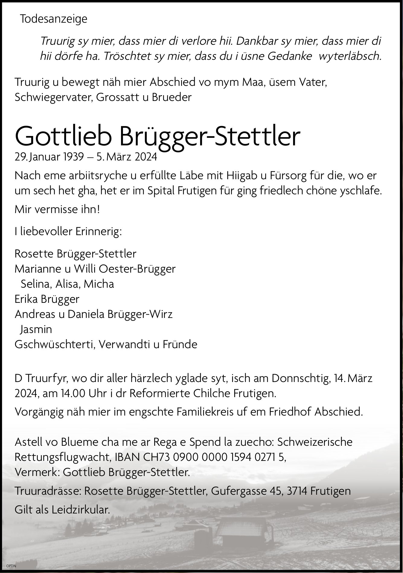 Gottlieb Brügger-Stettler, März 2024 / TA