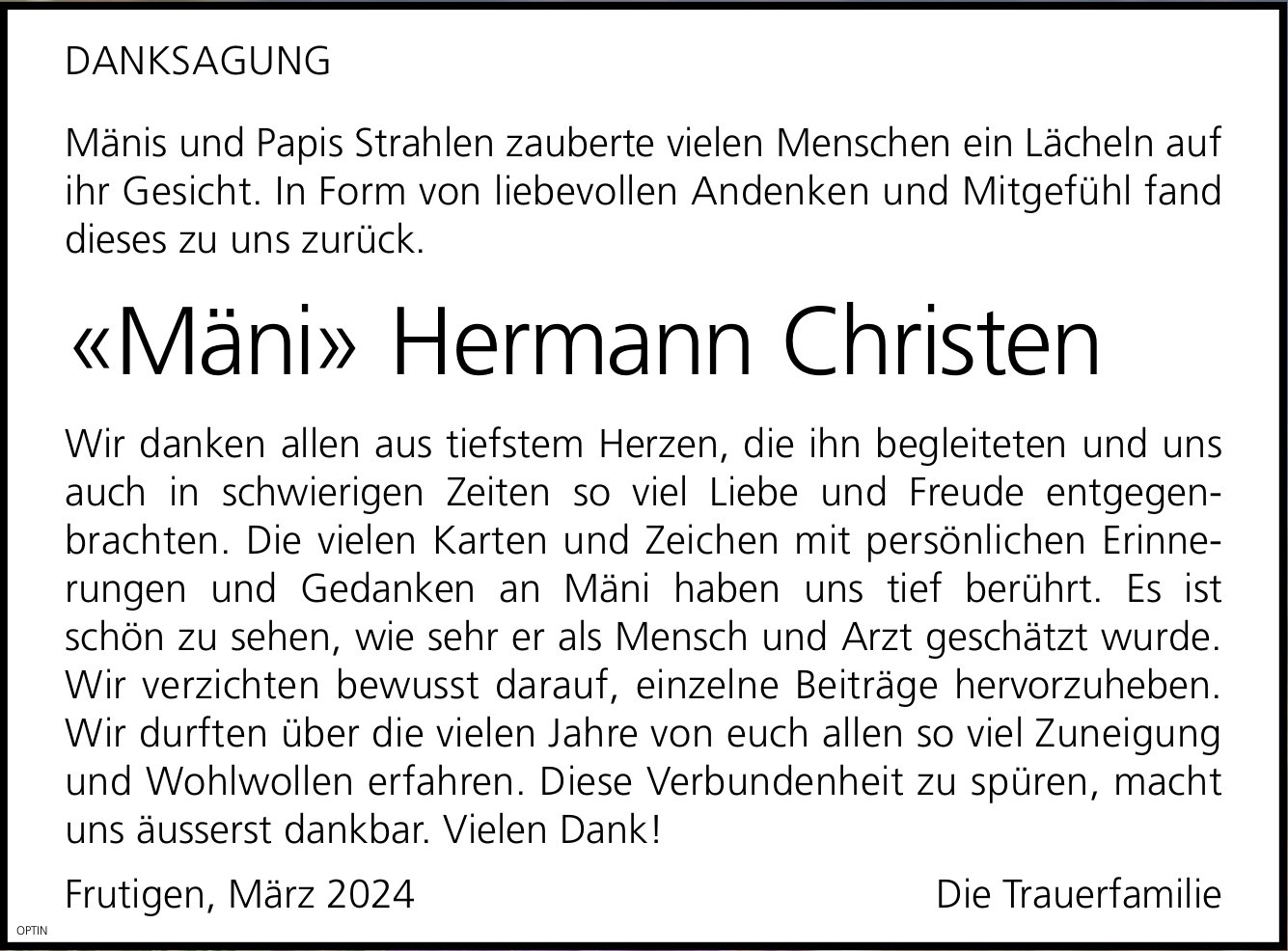 «Mäni» Hermann Christen, im März 2024 / DS