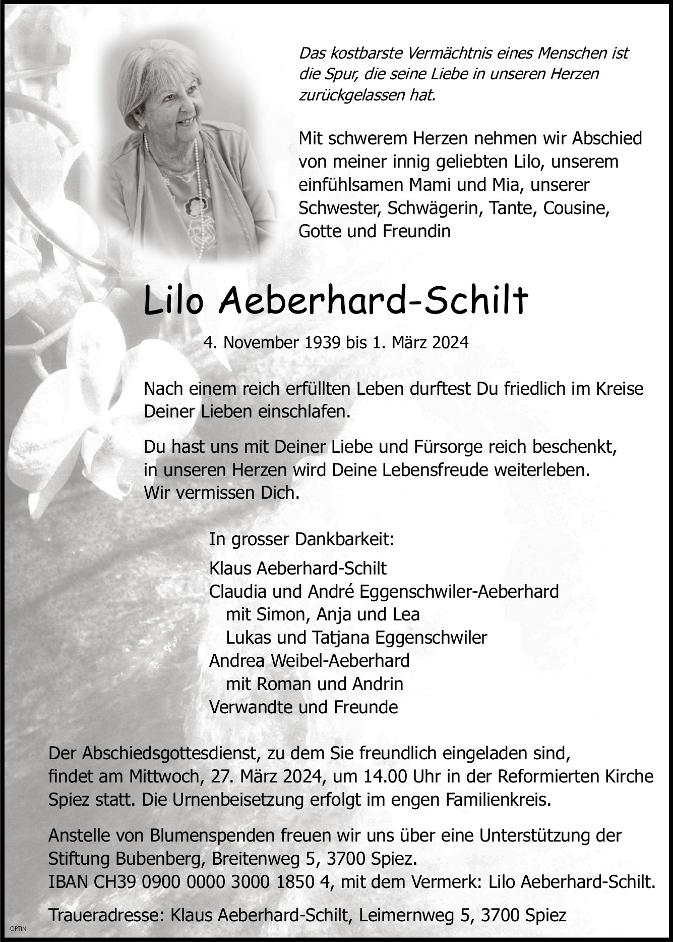 Lilo Aeberhard-Schilt, März 2024 / TA