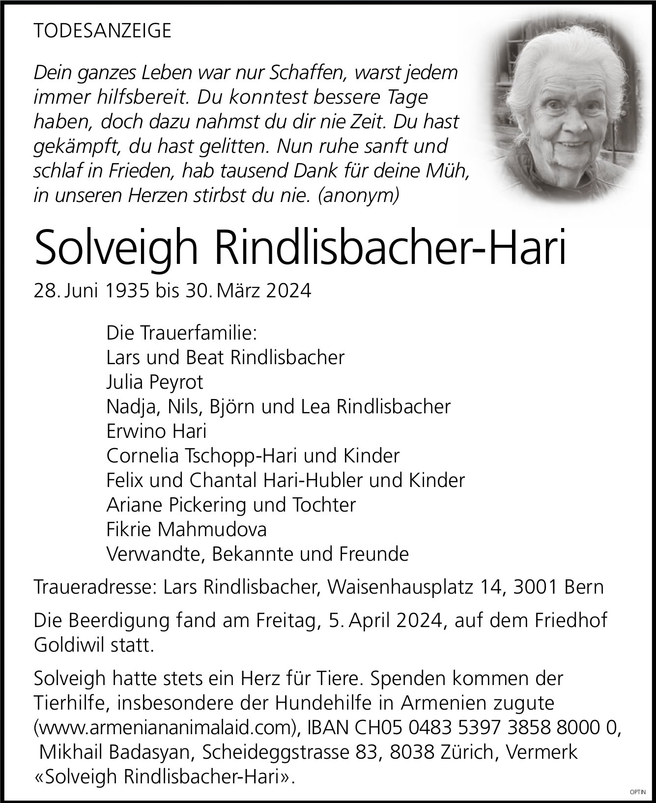 Solveigh Rindlisbacher-Hari, März 2024 / TA