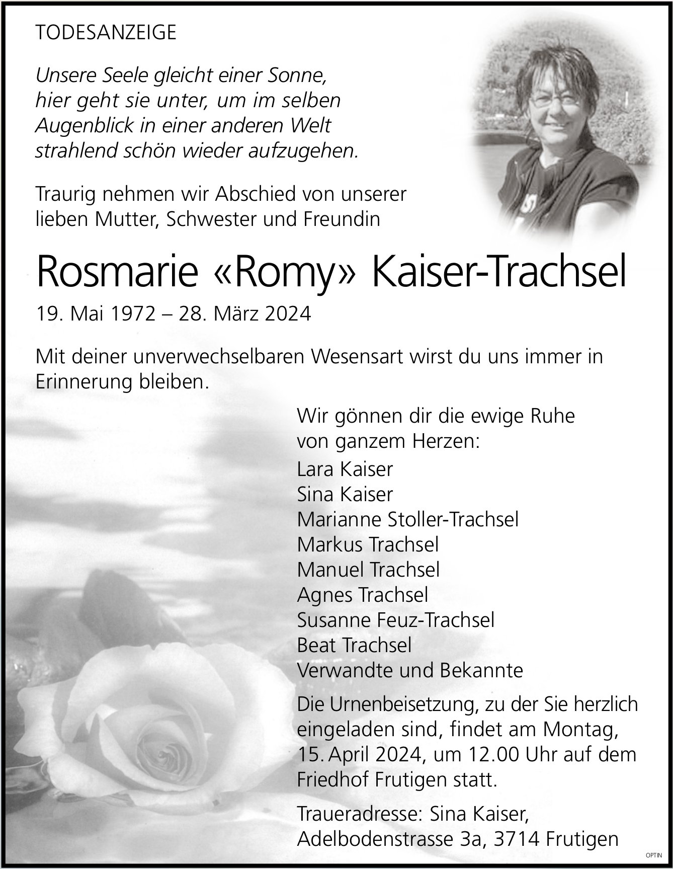 Rosmarie «Romy» Kaiser-Trachsel, März 2024 / TA