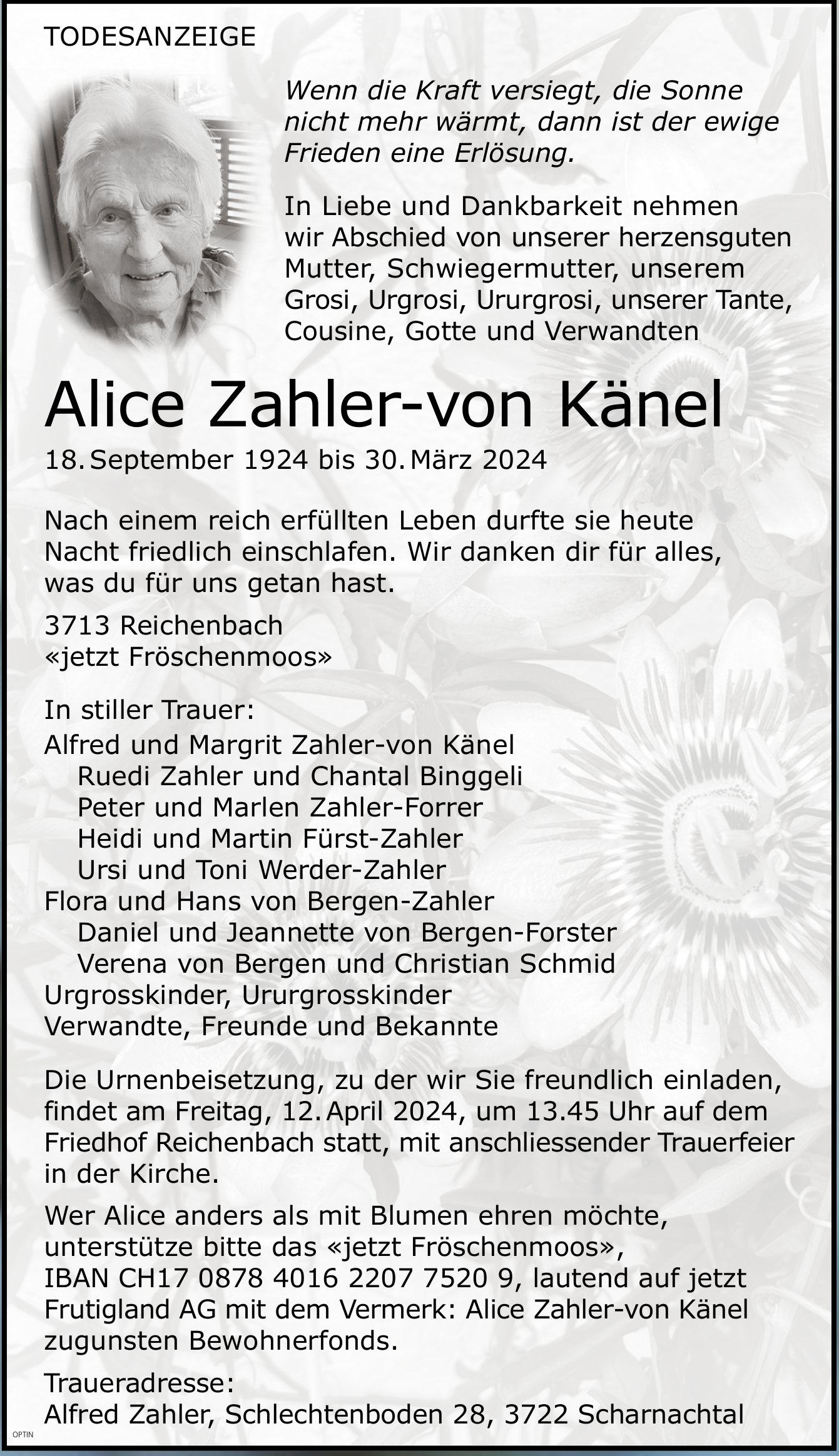 Alice Zahler-von Känel, März 2024 / TA