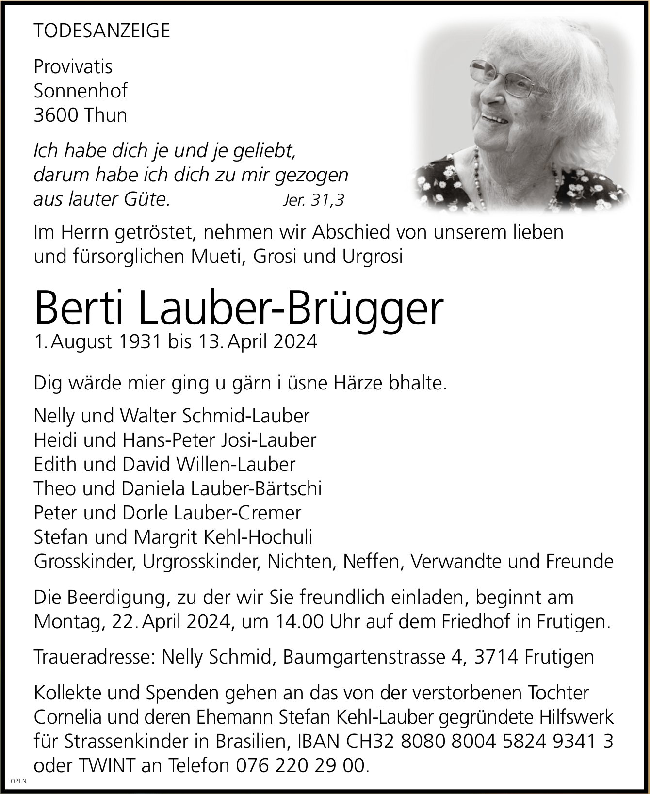 Berti Lauber-Brügger, April 2024 / TA