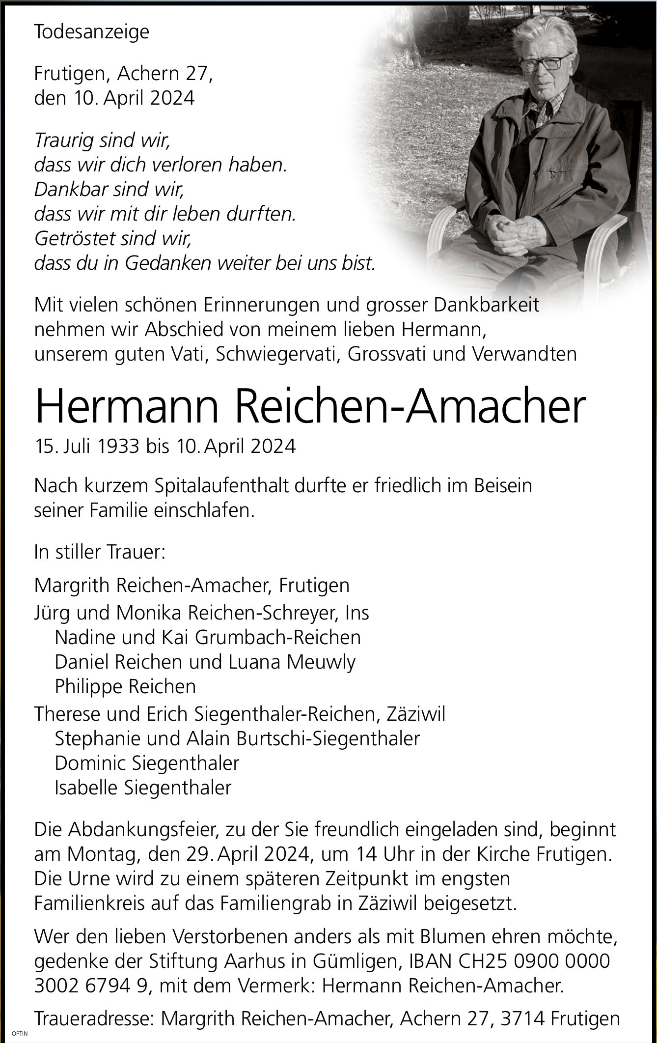 Hermann Reichen-Amacher, April 2024 / TA