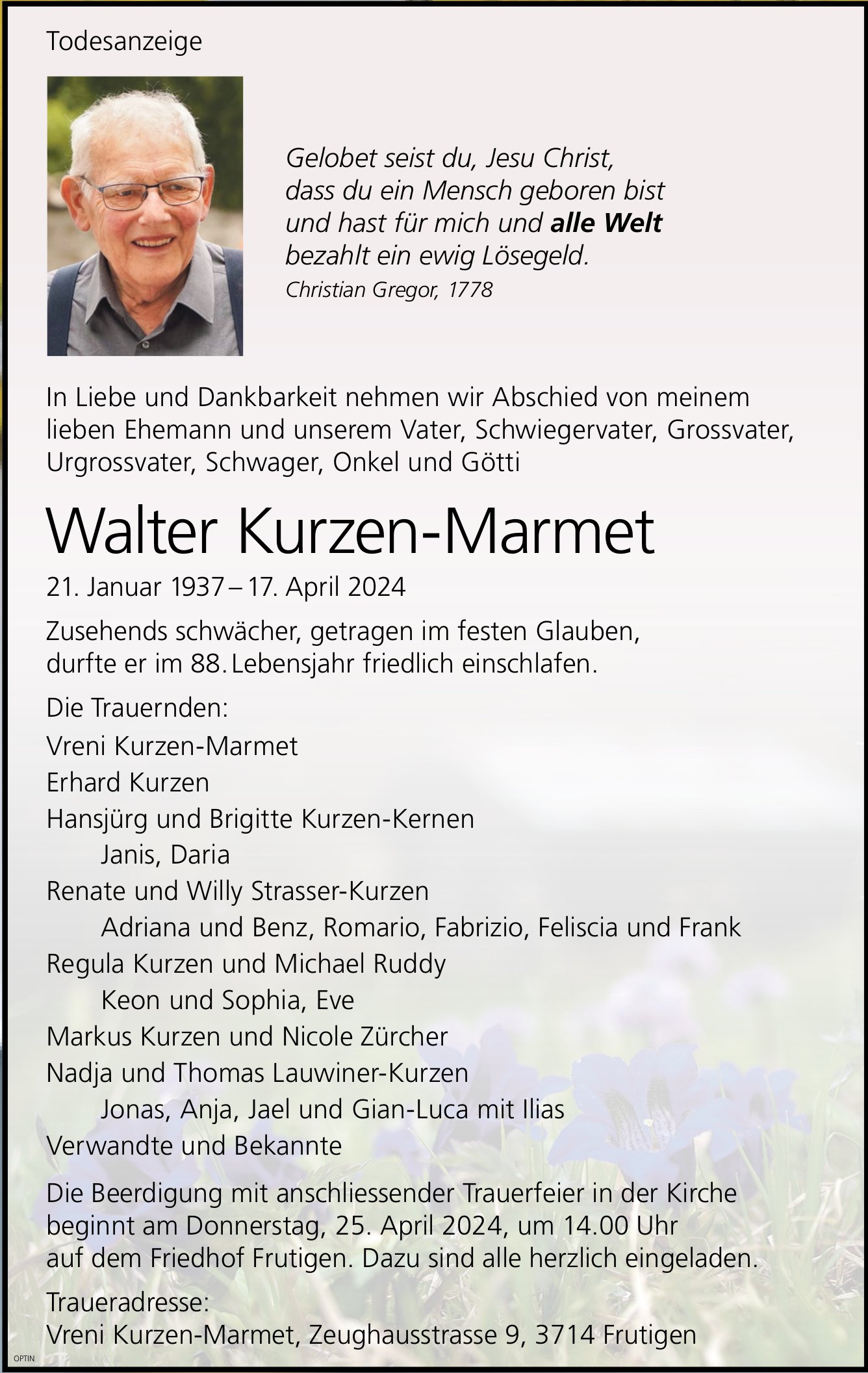 Walter Kurzen-Marmet, April 2024 / TA