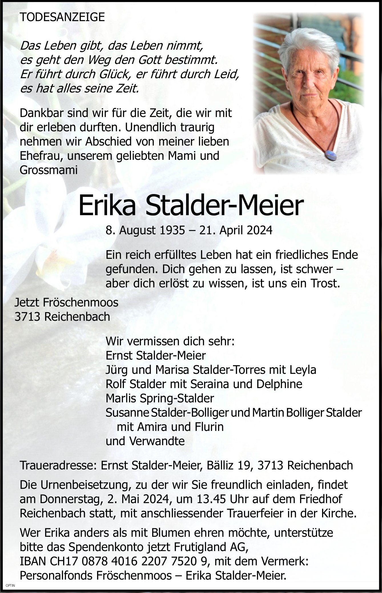 Erika Stalder-Meier, April 2024 / TA