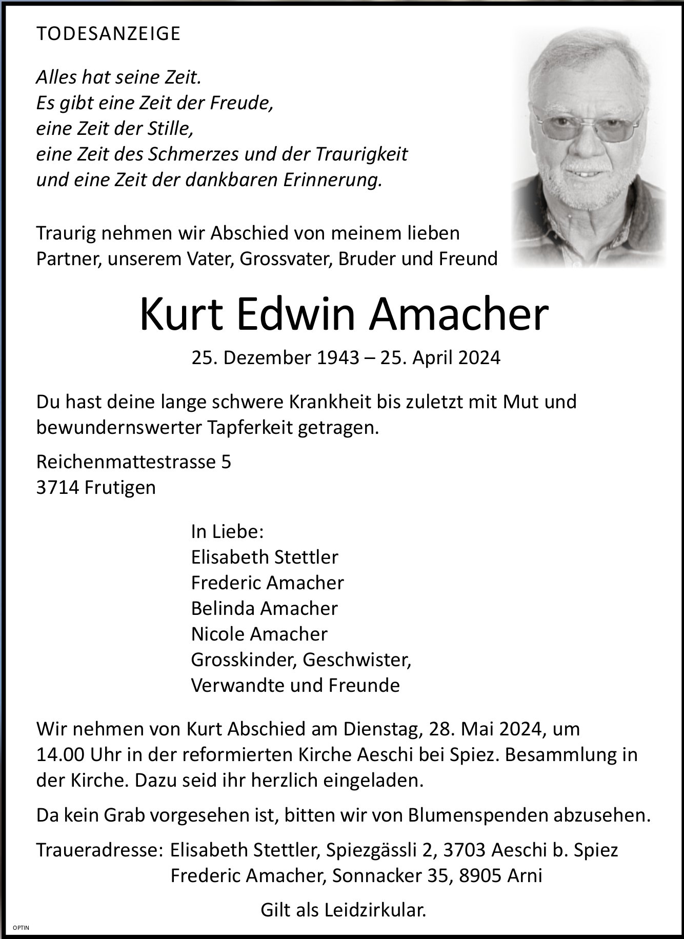 Kurt Edwin Amacher, April 2024 / TA