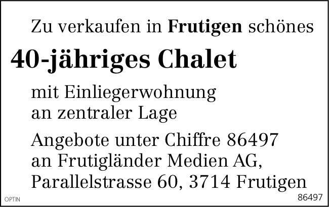 40-jähriges Chalet, Frutigen, zu verkaufen