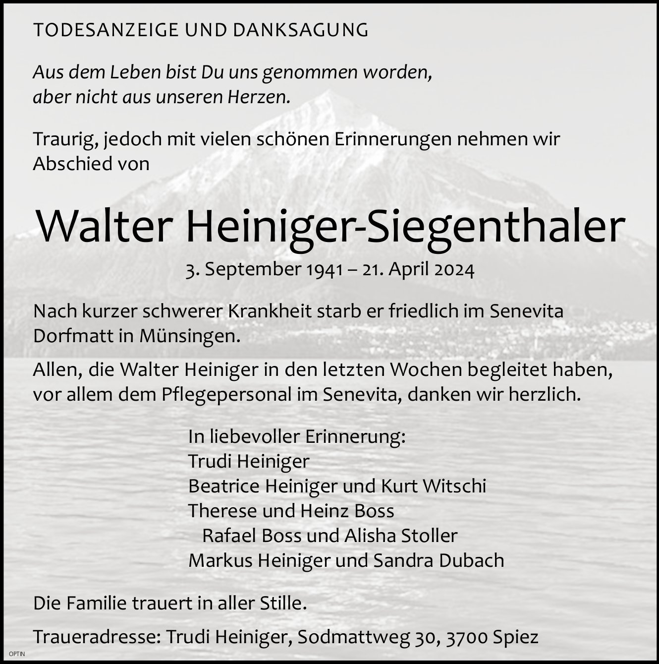 Walter Heiniger-Siegenthaler, Mai 2024 / TA + DS