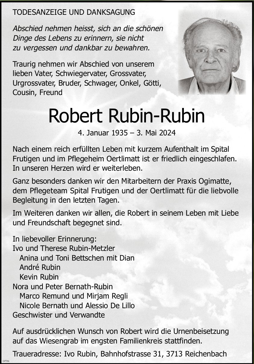 Robert Rubin-Rubin, Mai 2024 / TA + DS