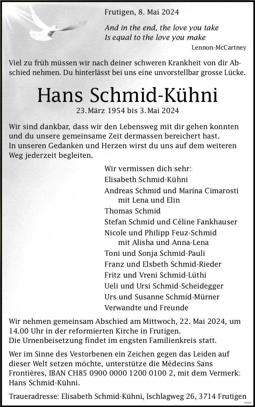 Hans Schmid-Kühni, Mai 2024 / TA