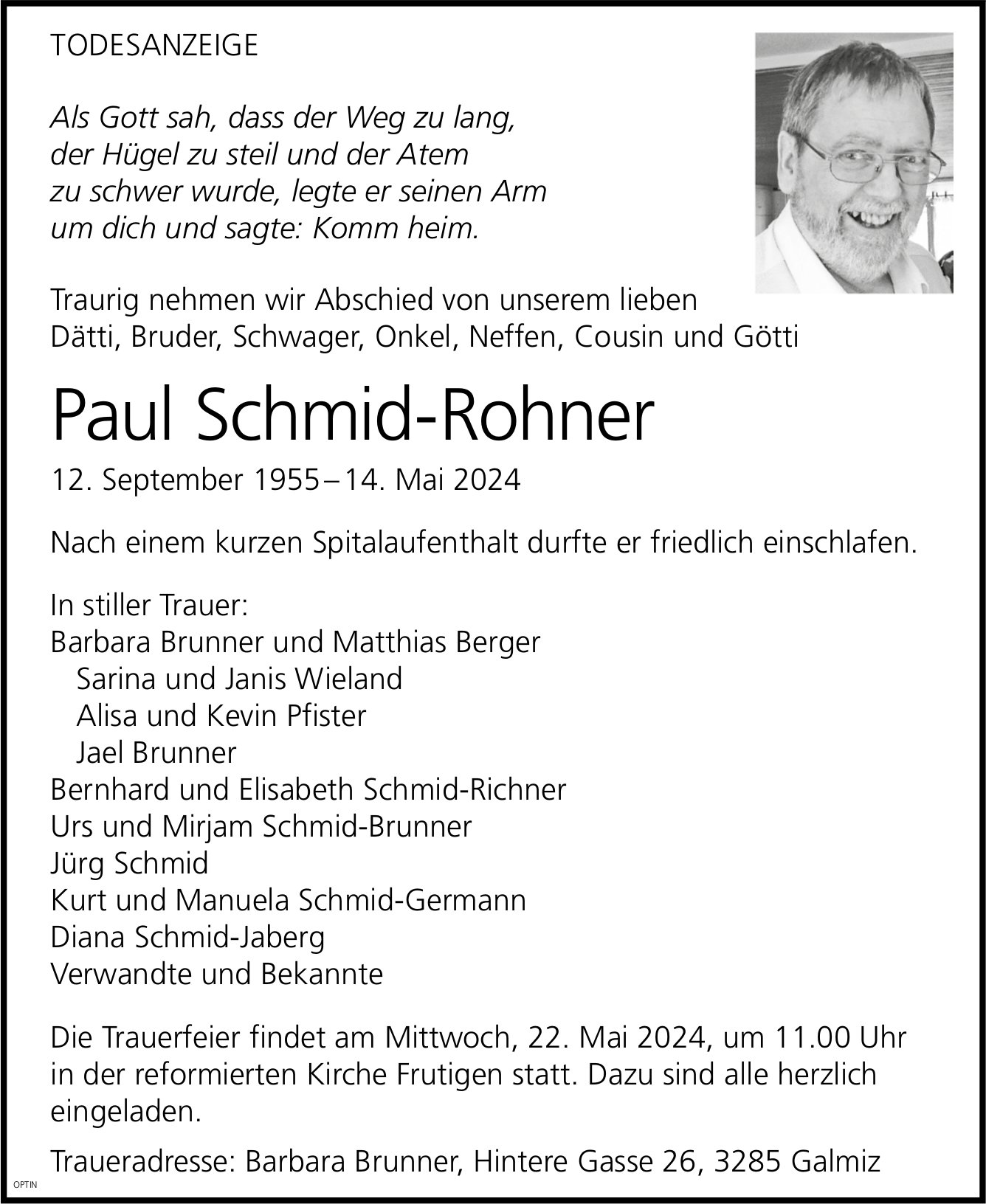 Paul Schmid-Rohner, Mai 2024 / TA