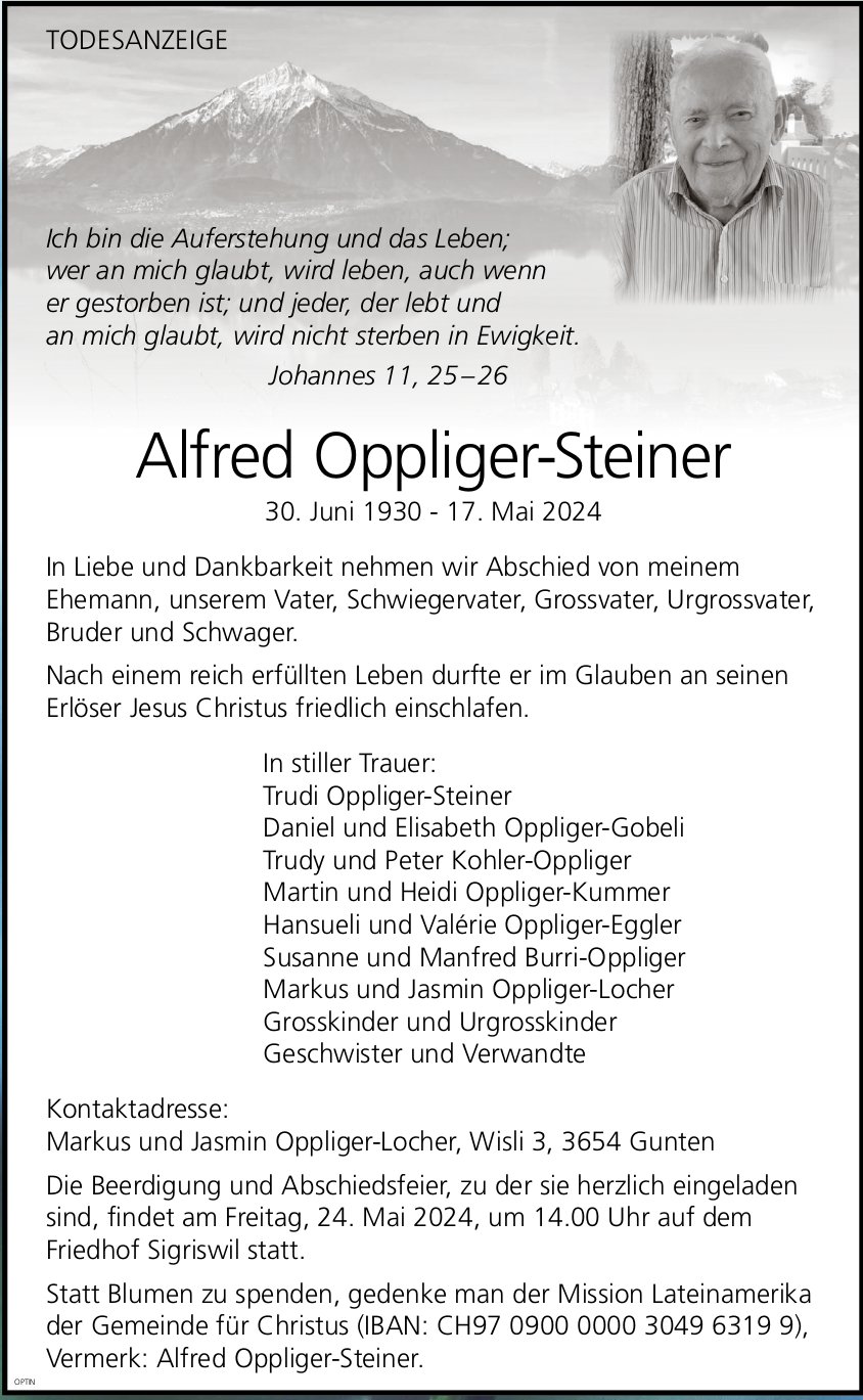 Alfred Oppliger-Steiner, Mai 2024 / TA