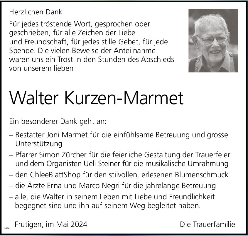 Walter Kurzen-Marmet, im Mai 2024 / DS