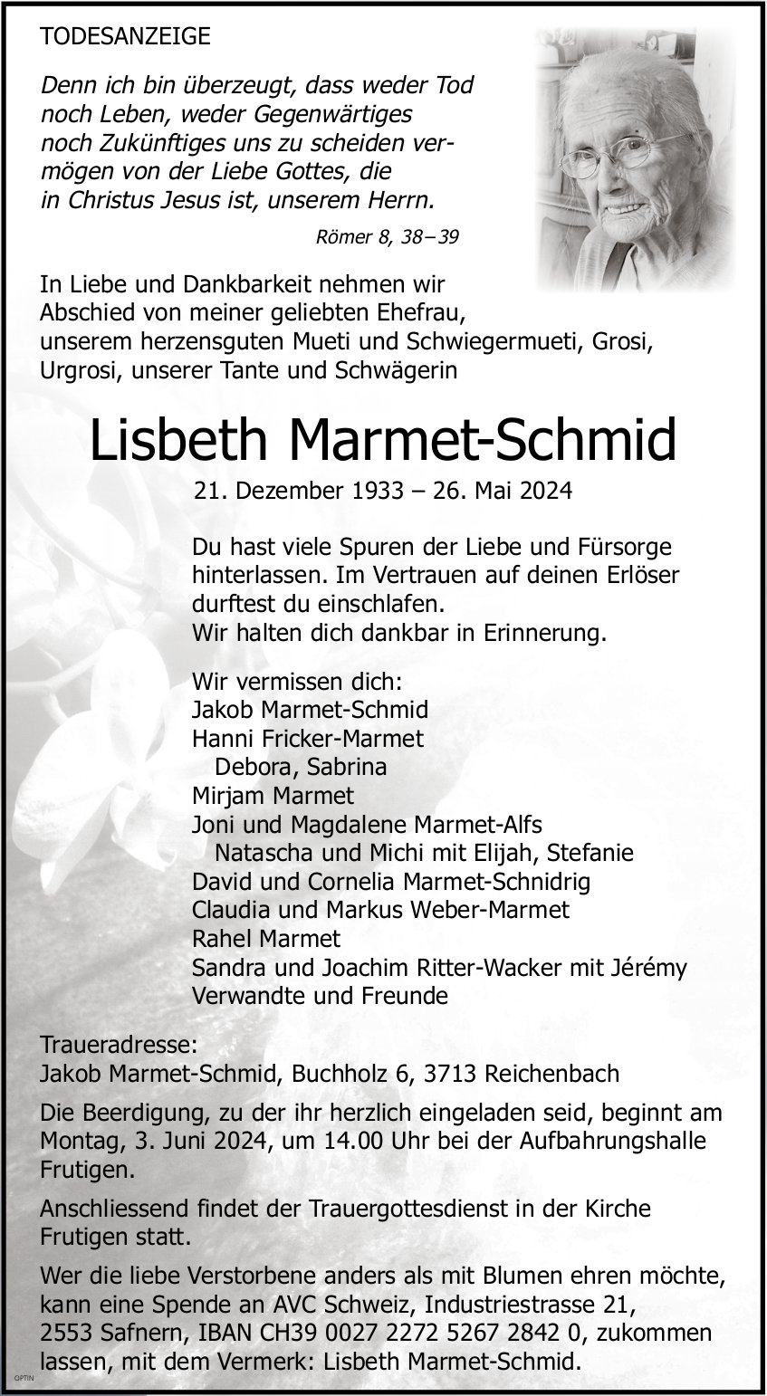 Lisbeth Marmet-Schmid, Mai 2024 / TA