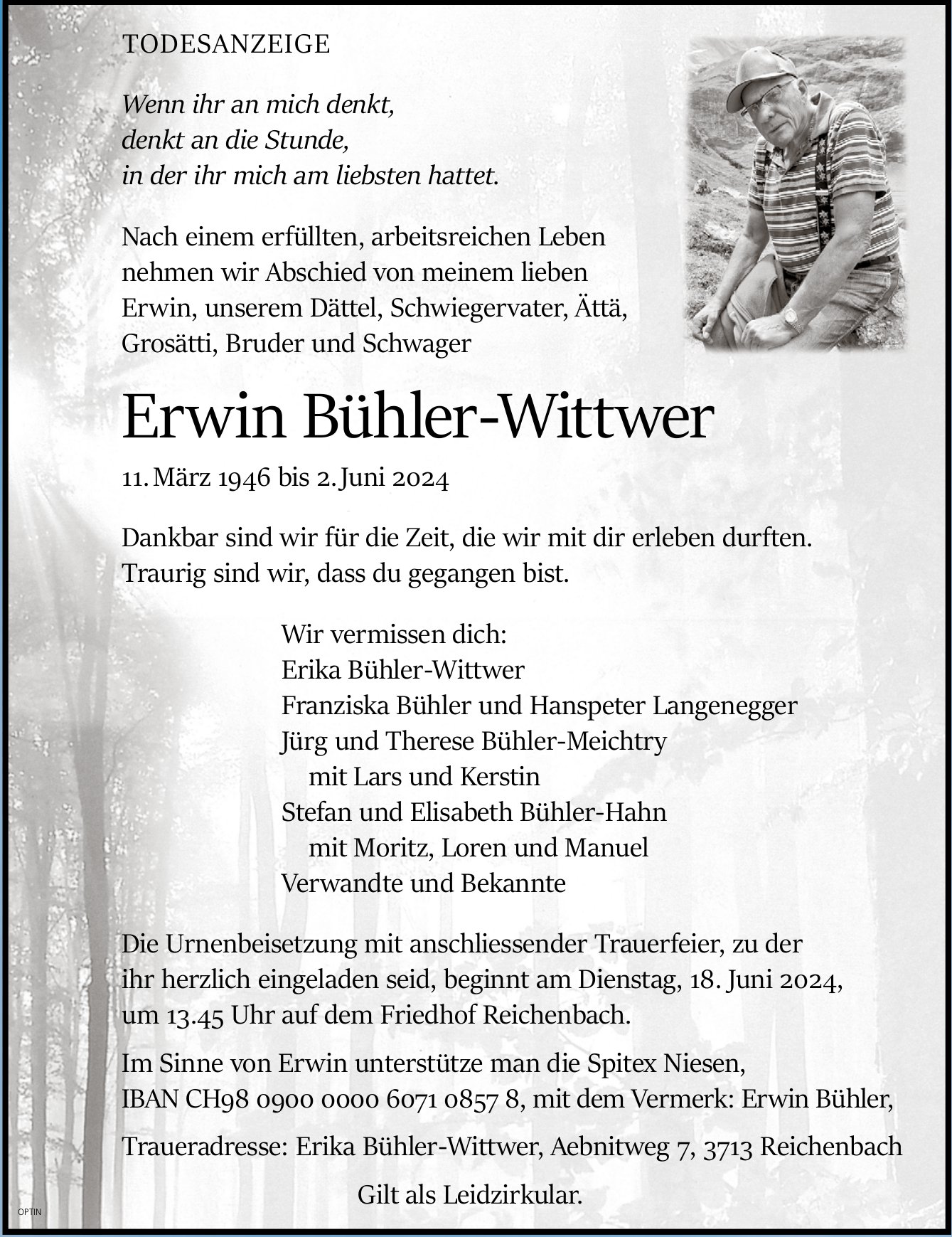 Erwin Bühler-Wittwer, Juni 2024 / TA