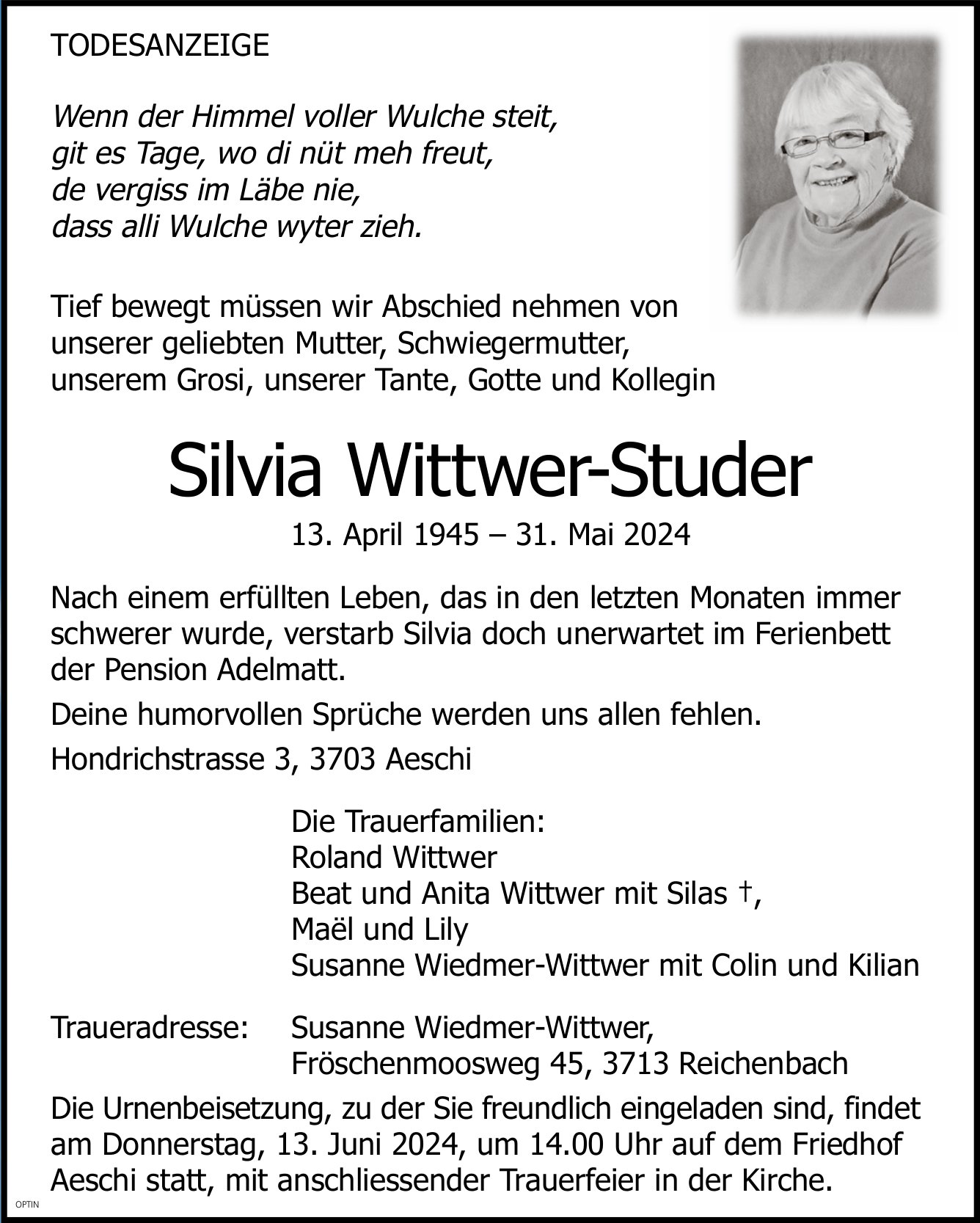 Silvia Wittwer-Studer, Mai 2024 / TA
