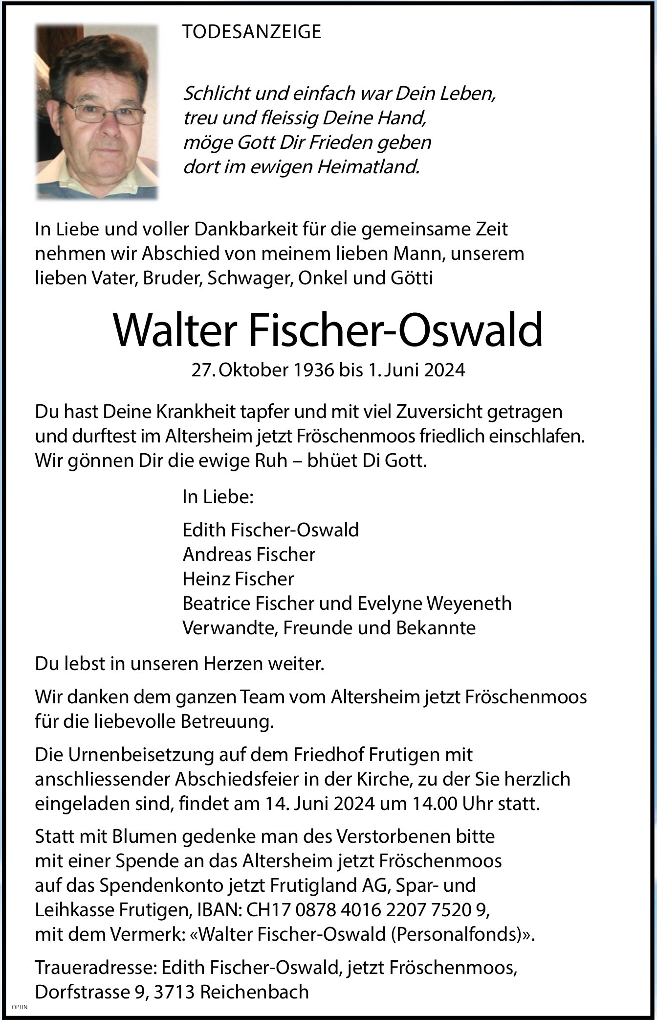 Walter Fischer-Oswald, Juni 2024 / TA