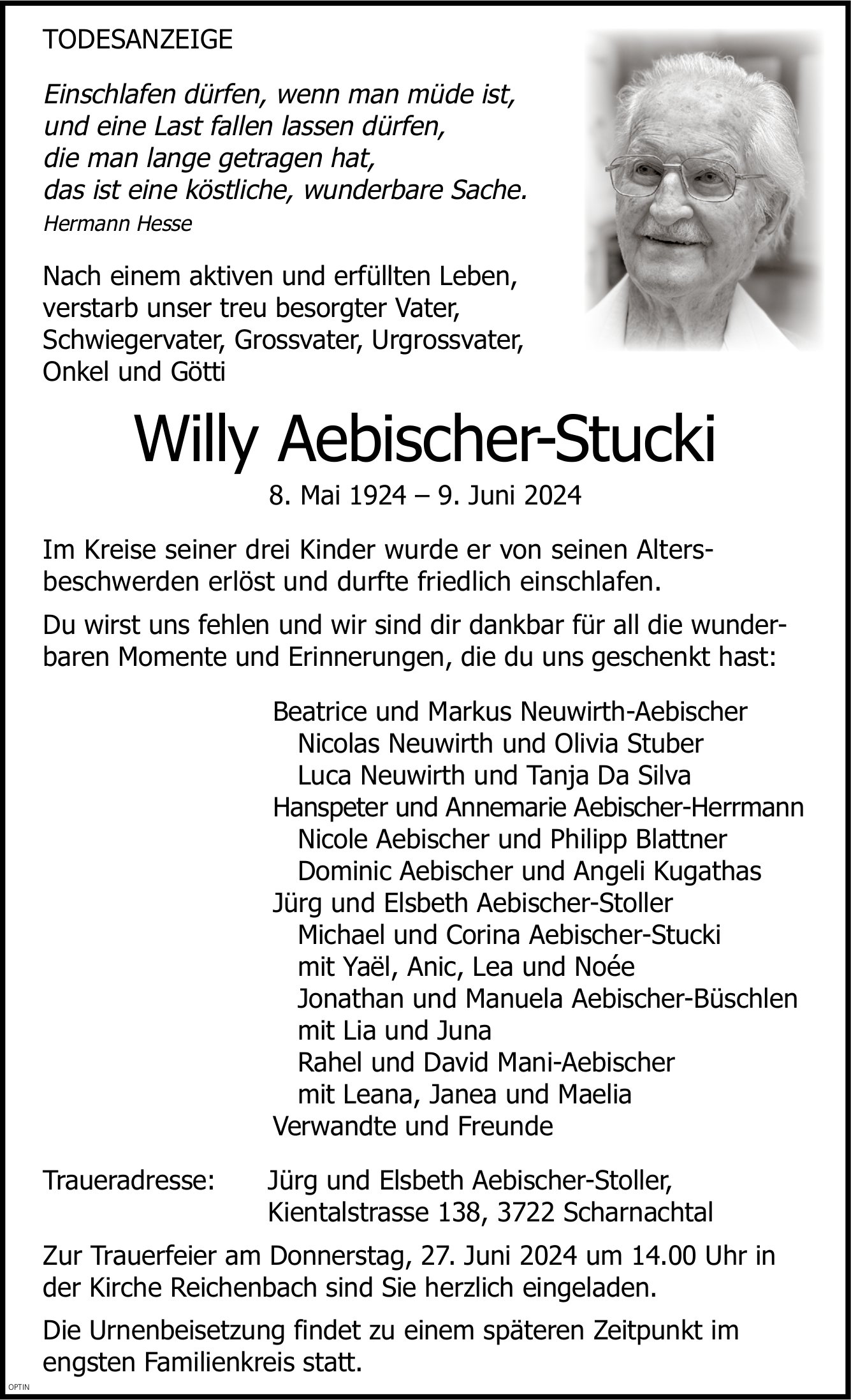 Willy Aebischer-Stucki, Juni 2024 / TA