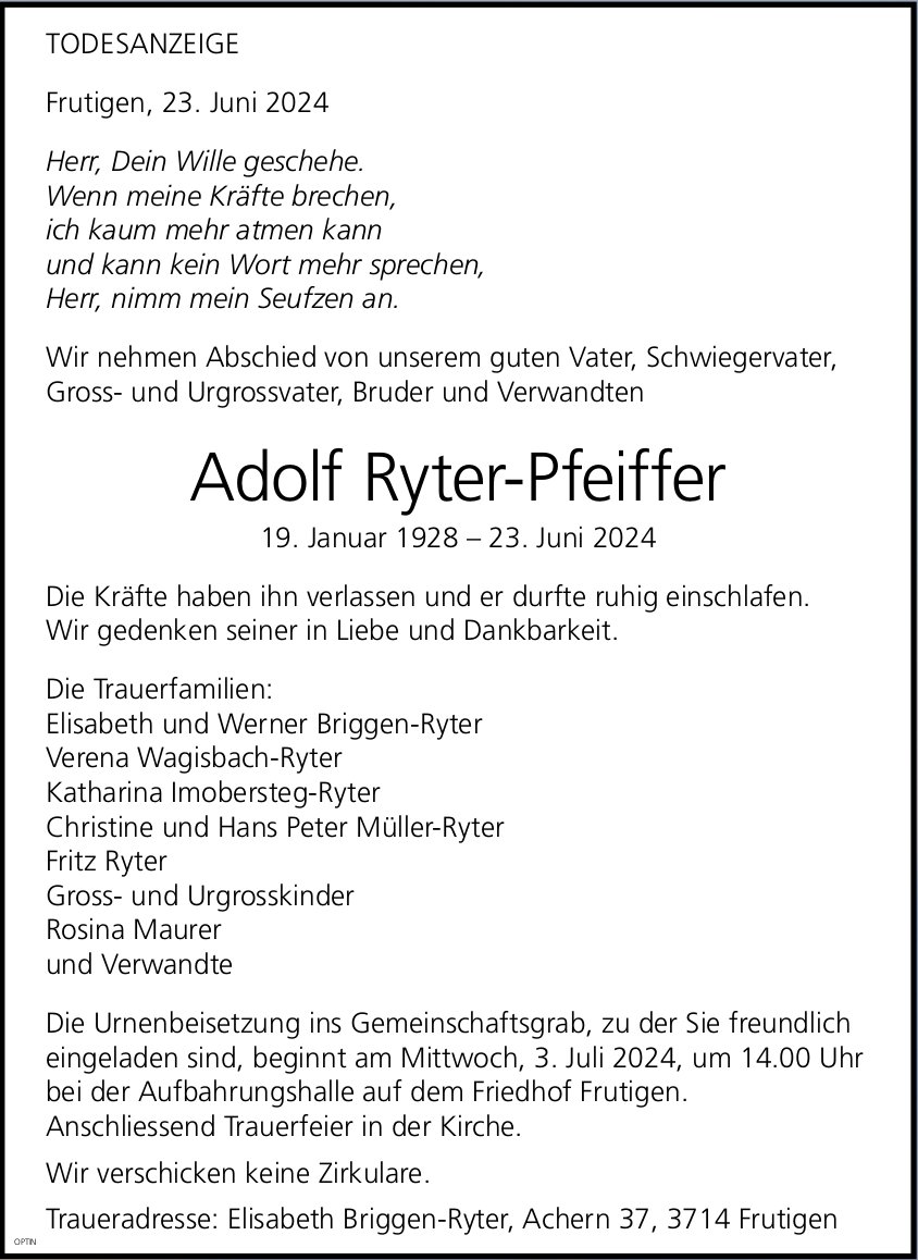 Adolf Ryter-Pfeiffer, Juni 2024 / TA
