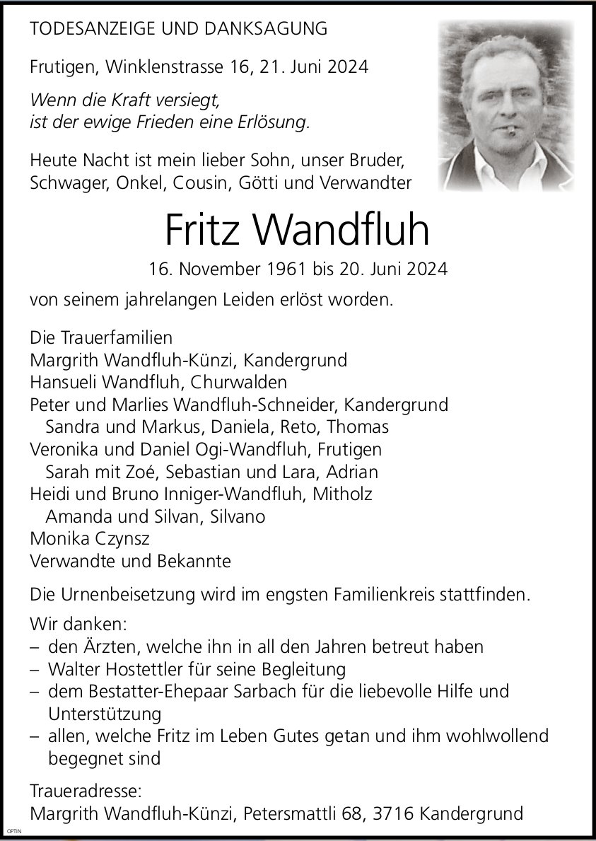 Fritz Wandfluh, Juni 2024 / TA