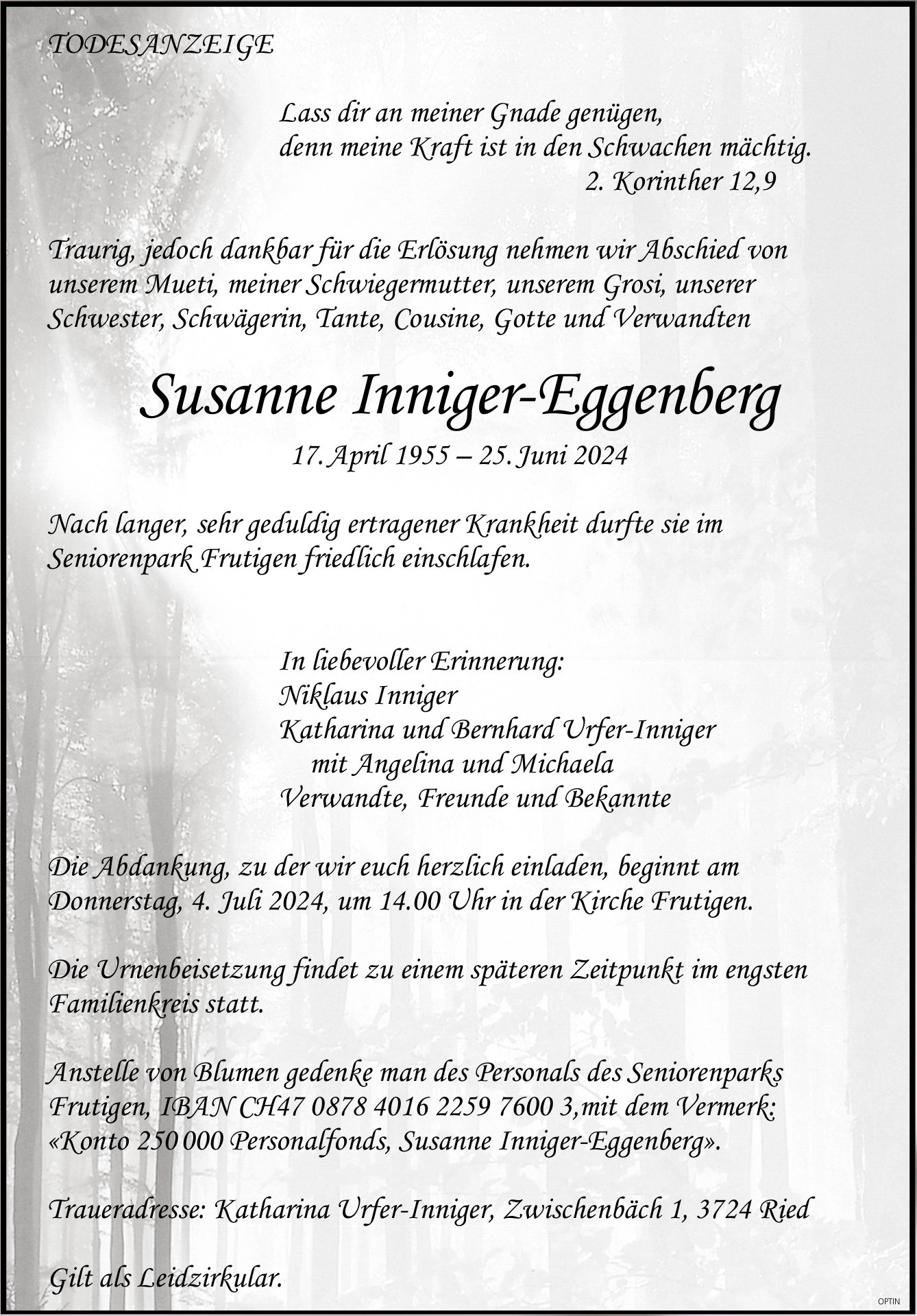 Susanne Inniger-Eggenberg, Juni 2024 / TA