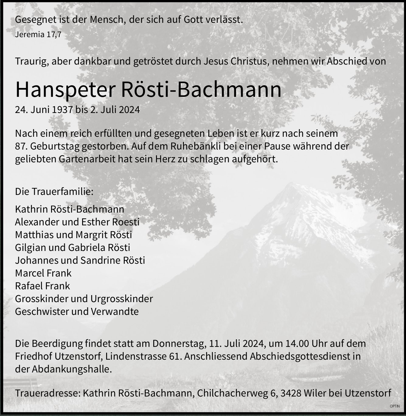 Hanspeter Rösti-Bachmann, Juli 2024 / TA