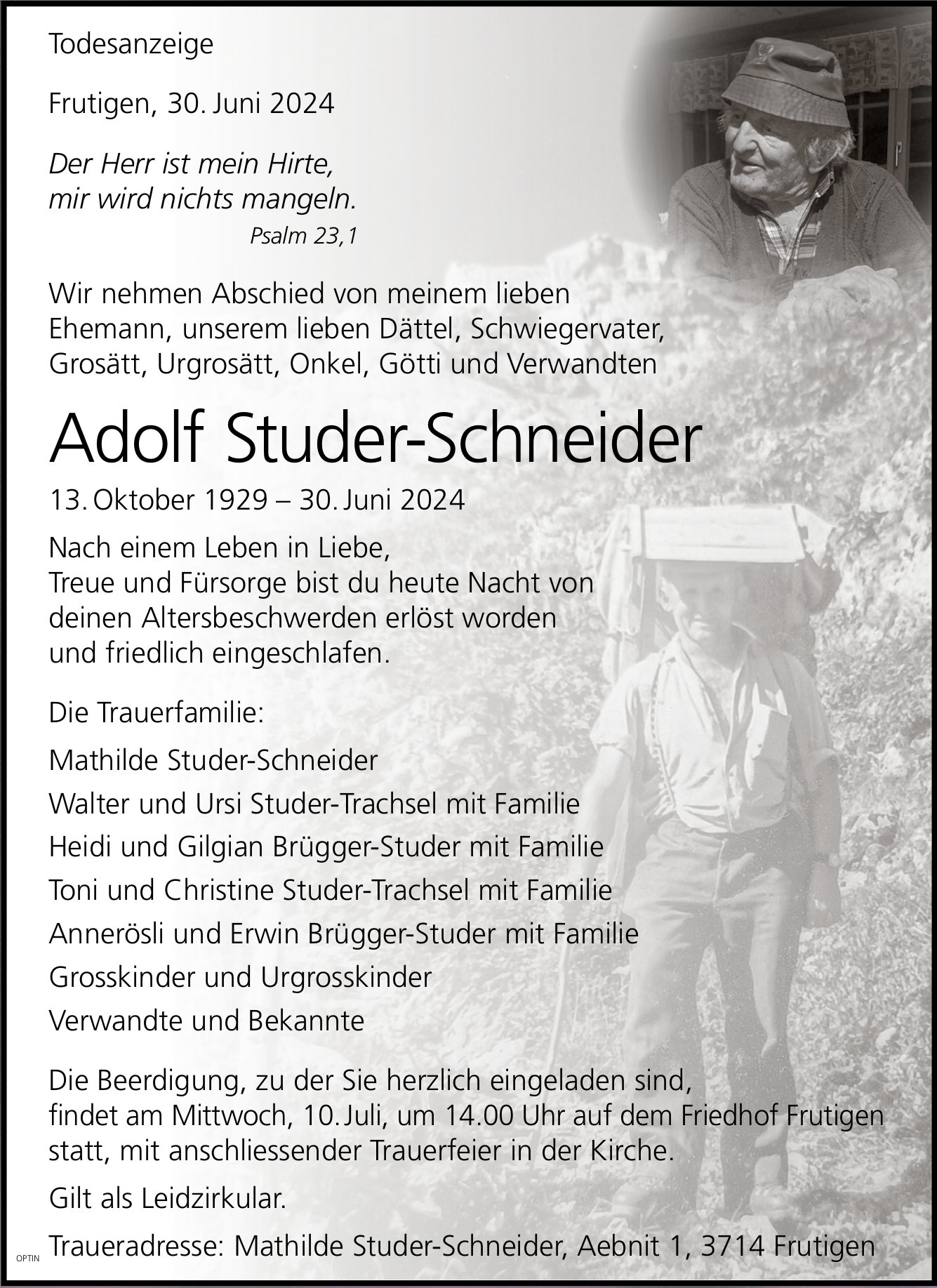 Adolf Studer-Schneider, Juni 2024 / TA