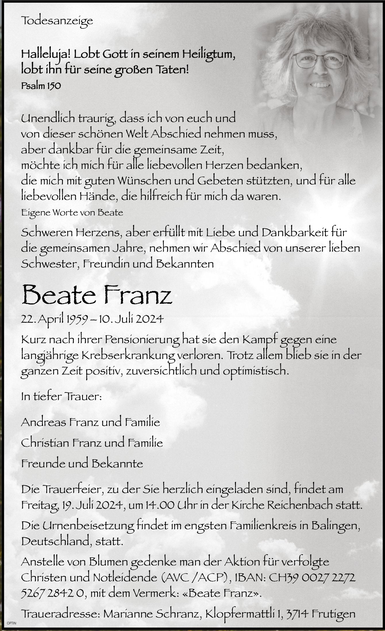 Beate Franz, Juli 2024 / TA