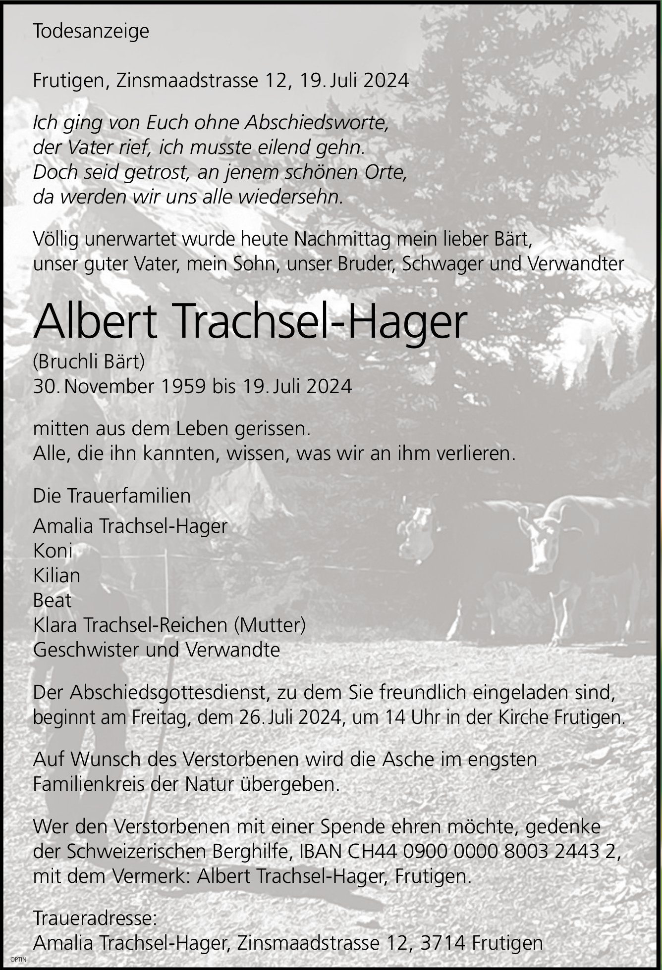 Albert Trachsel-Hager, Juli 2024 / TA