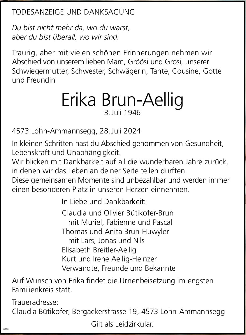 Erika Brun-Aellig, Juli 2024 / TA + DS