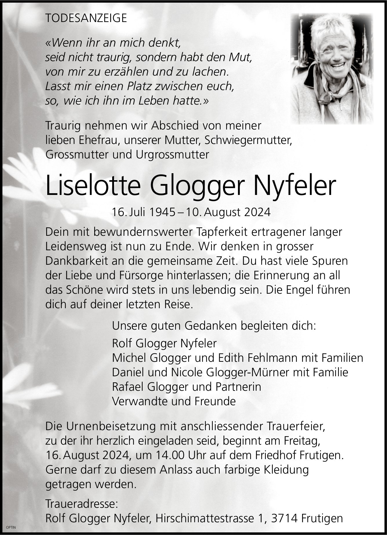 Liselotte Glogger Nyfeler, August 2024 / TA