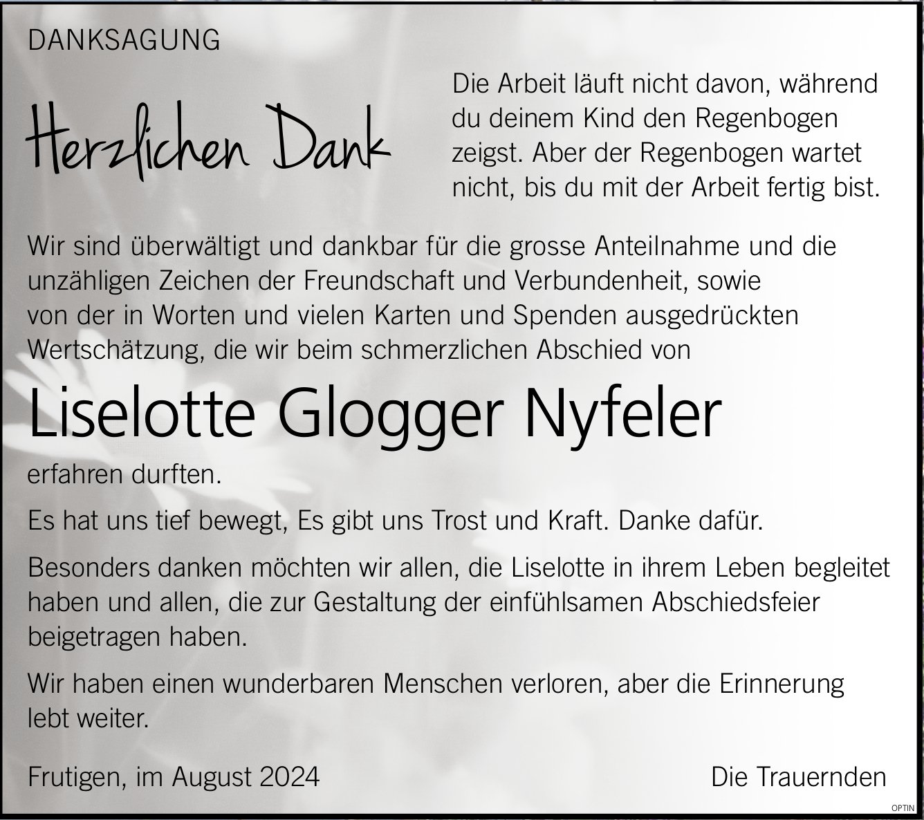 Herzlichen Dank, im September 2024 / DS