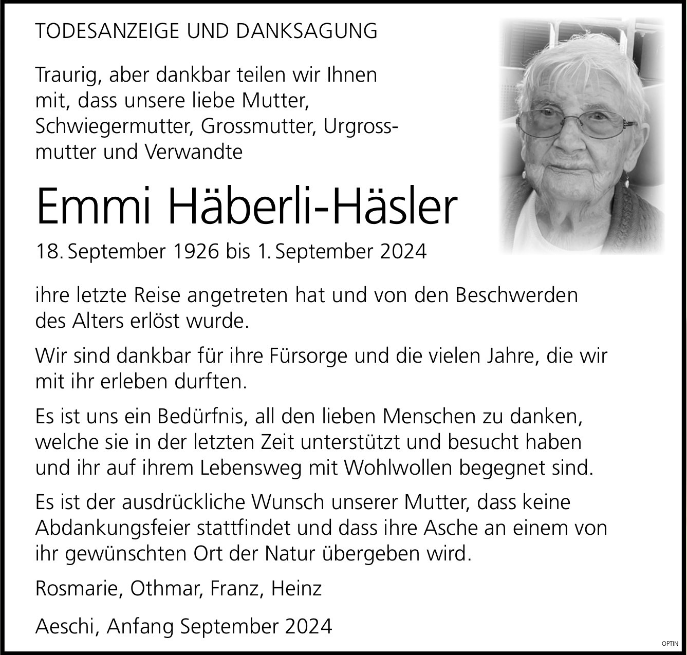 Emmi Häberli-Häsler, September 2024 / TA + DS