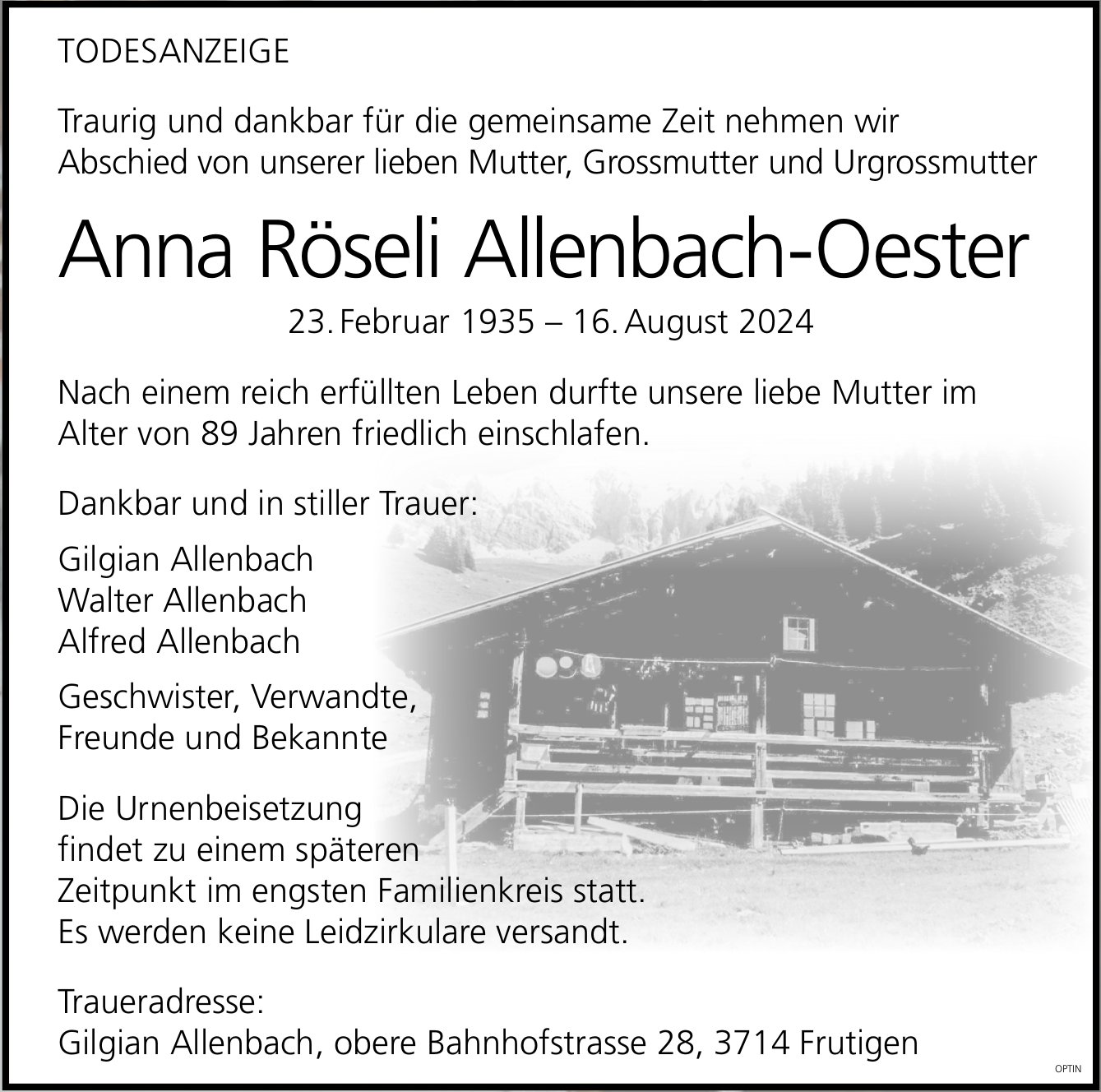 Anna Röseli Allenbach-Oester, August 2024 / TA