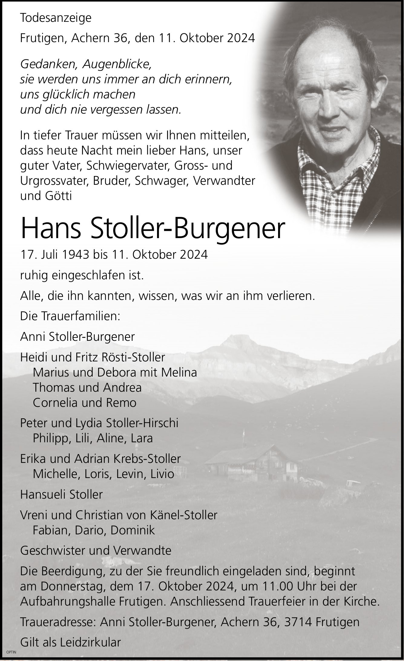 Hans Stoller-Burgener, Oktober 2024 / TA