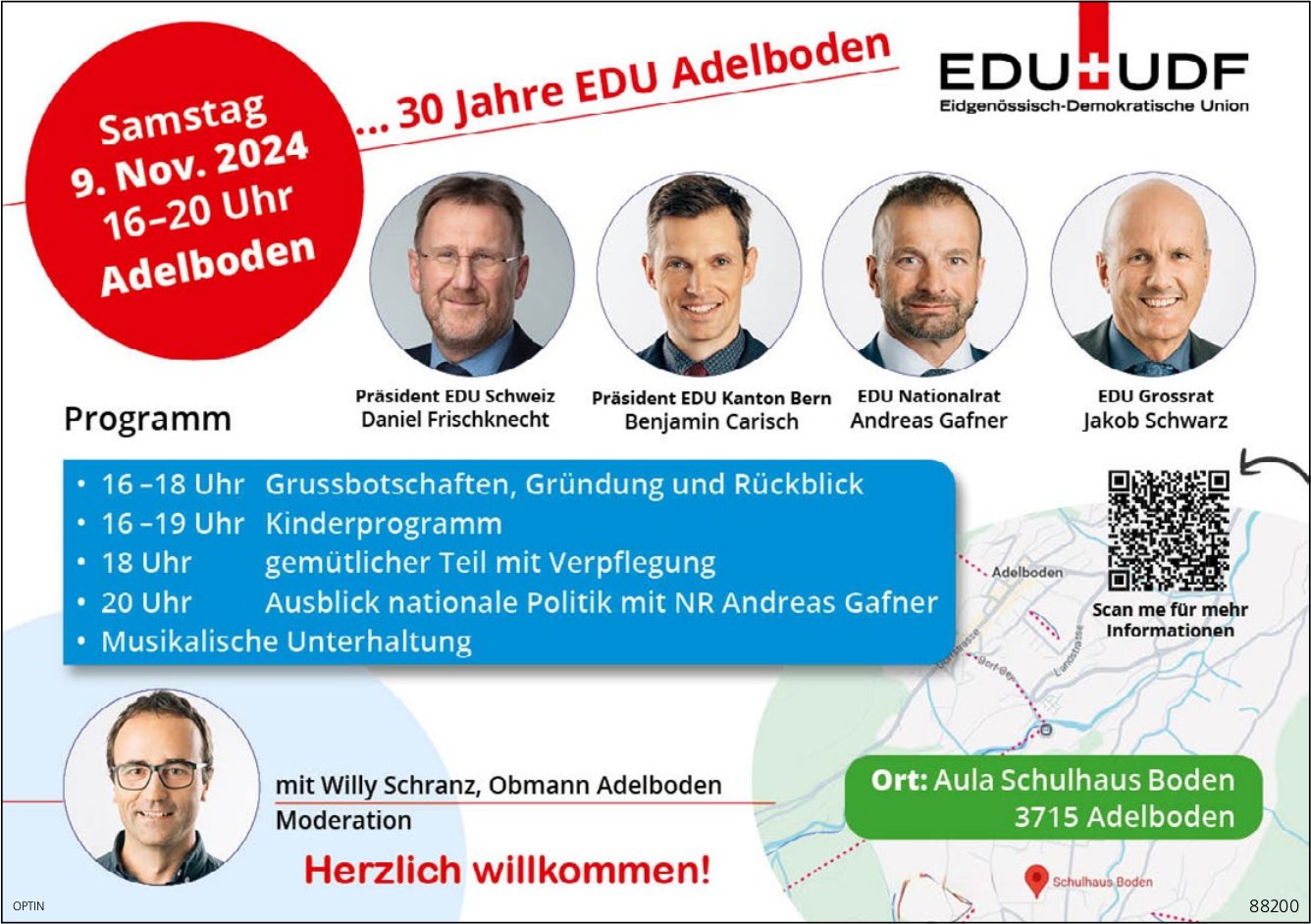 30 Jahre EDU, 9. November, Aula Schulhaus Boden, Adelboden