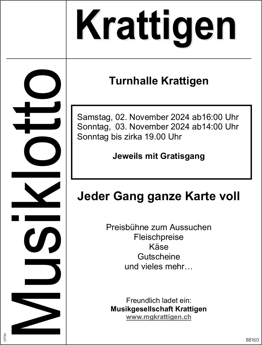 Musiklotto, 2. und 3. November, Turnhalle, Krattigen