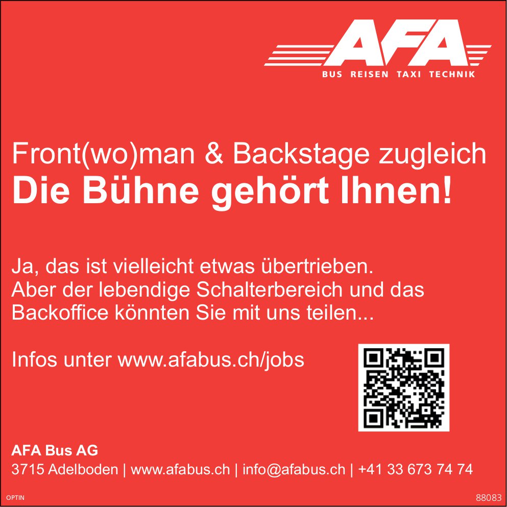 Front- und Backstage, AFA Bus AG, Adelboden, gesucht